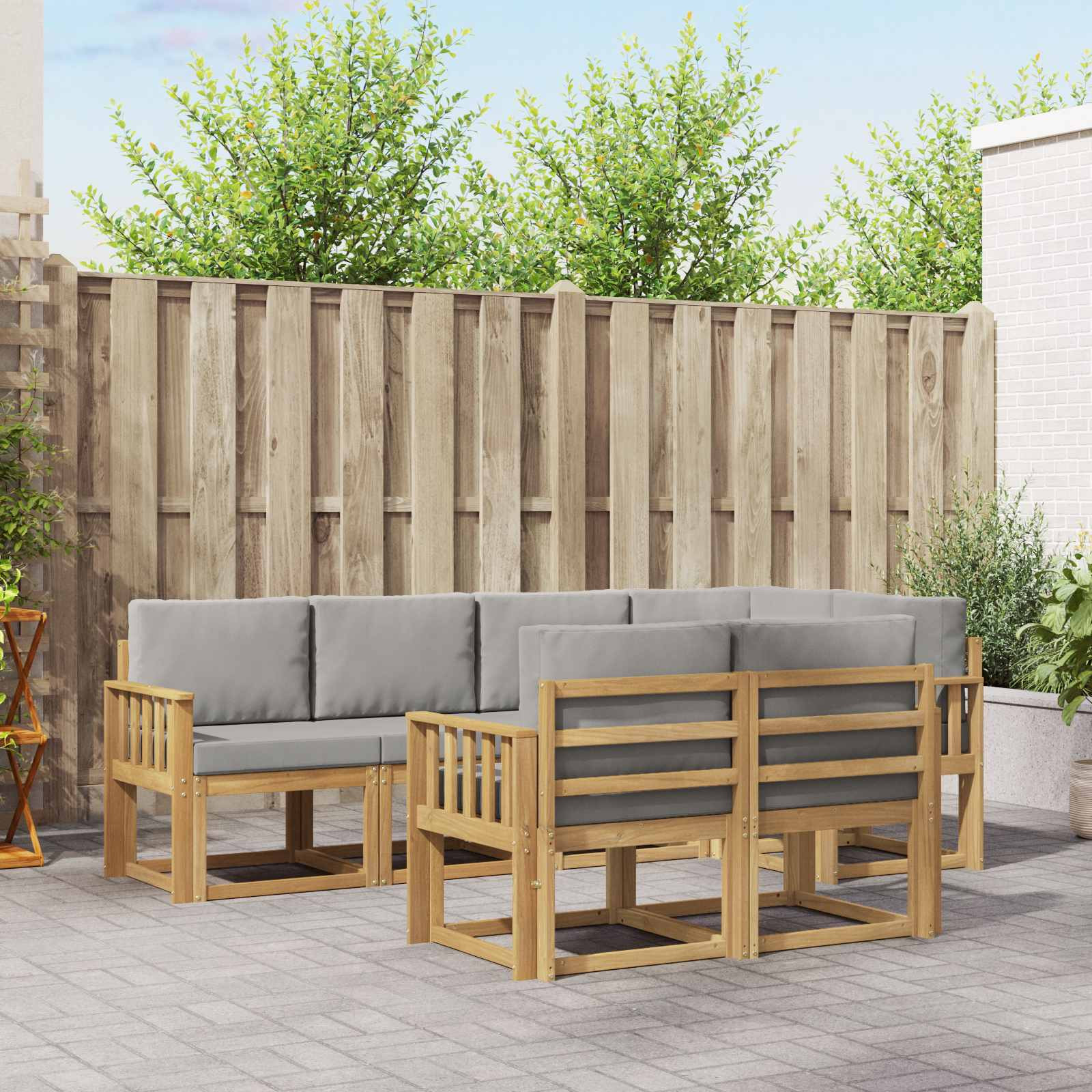 vidaXL Outdoor-Sofagarnitur mit Kissen 7 pcs Weiß und Hellgrau