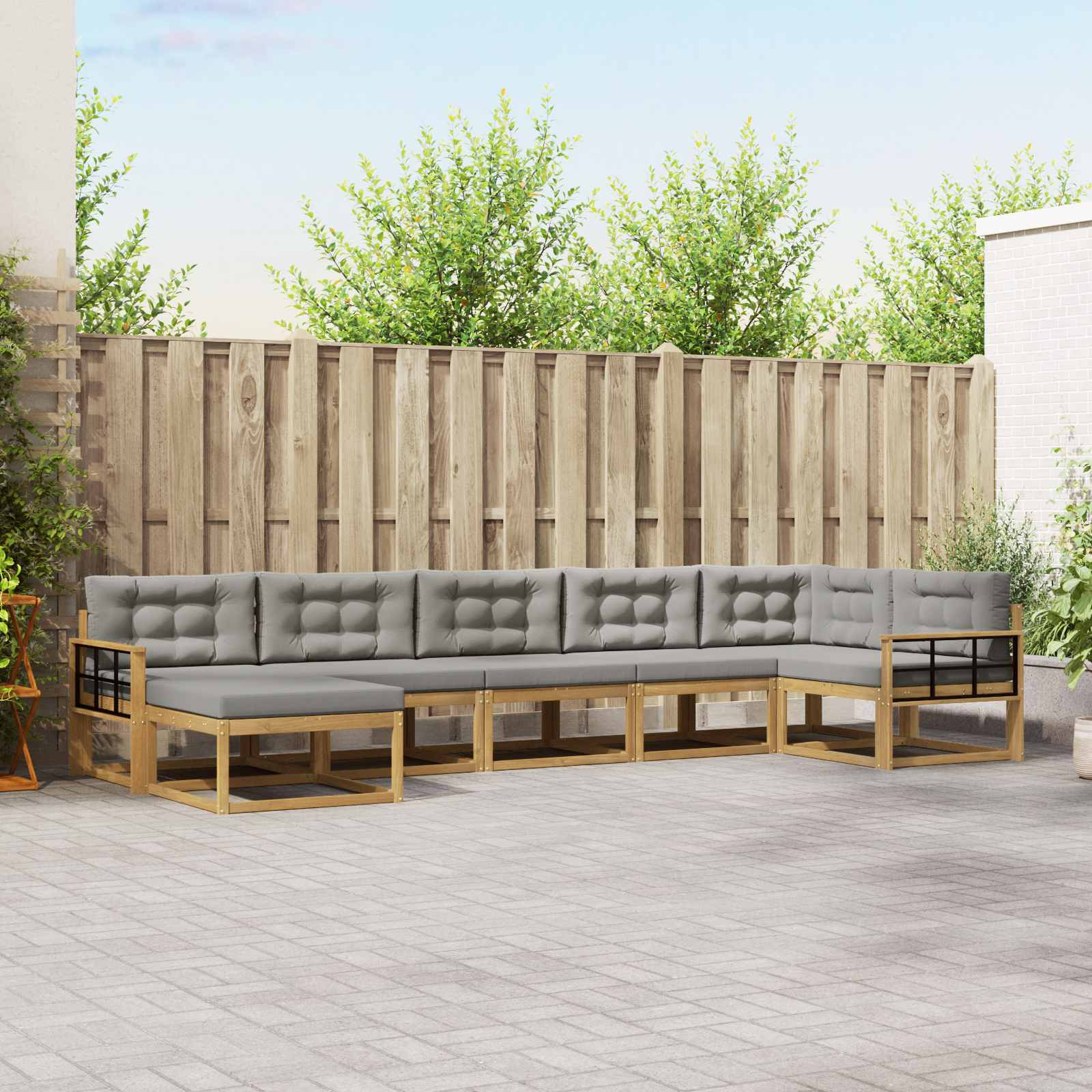 vidaXL Outdoor-Sofagarnitur mit Kissen 7 pcs Weiß und Hellgrau