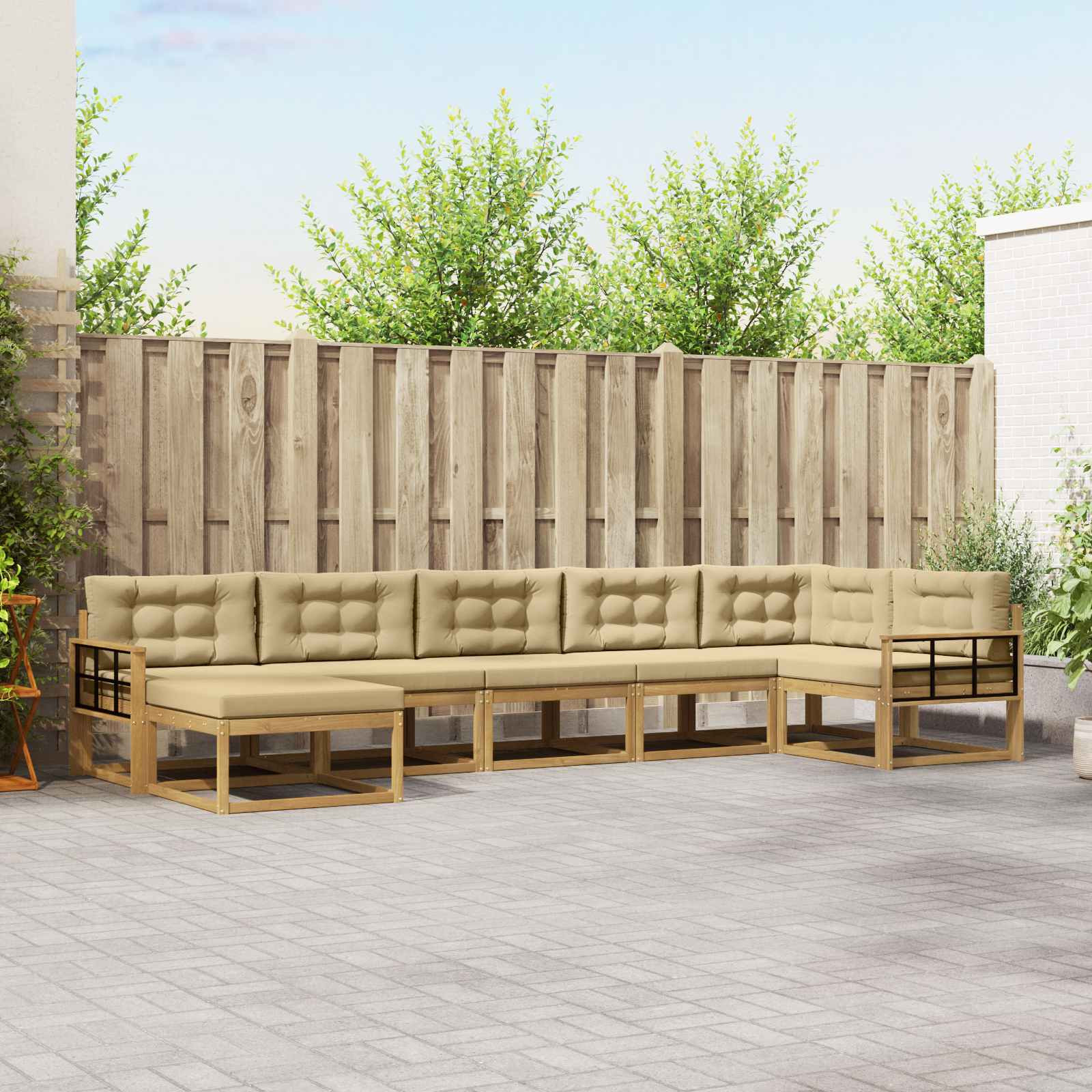 vidaXL Outdoor-Sofagarnitur mit Kissen 7 pcs Weiß und Beige