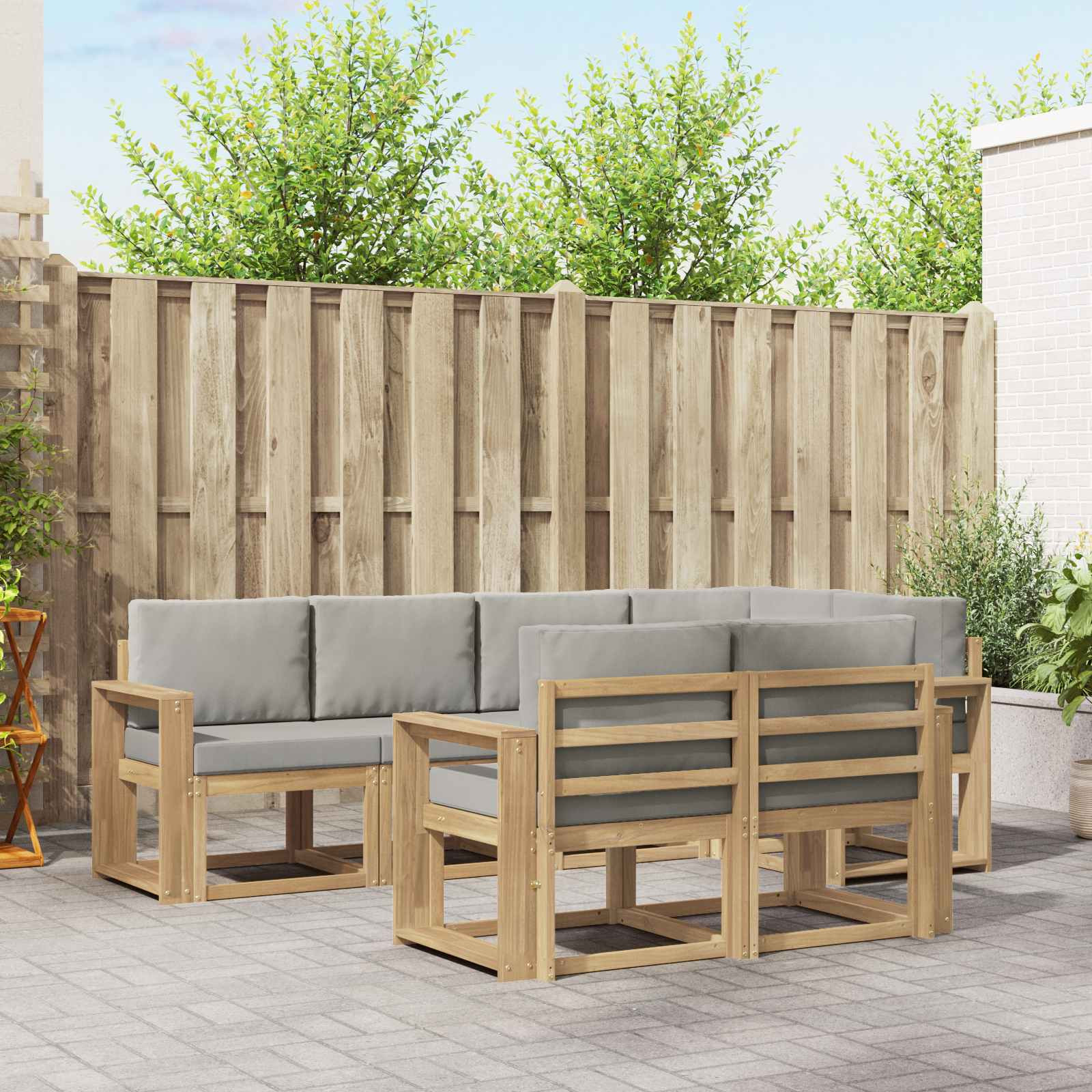 vidaXL Outdoor-Sofagarnitur mit Kissen 7 pcs Weiß und Hellgrau
