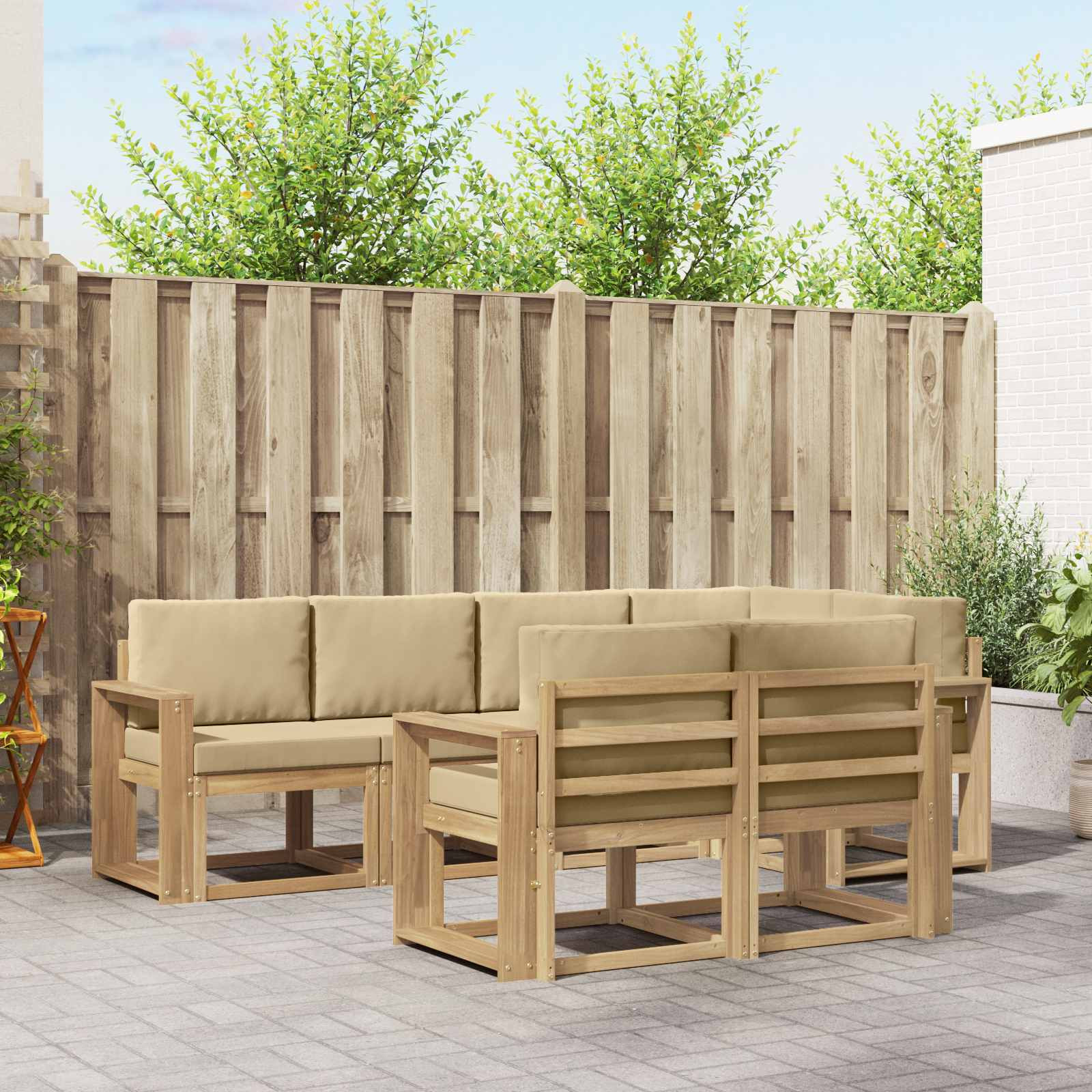 vidaXL Outdoor-Sofagarnitur mit Kissen 7 pcs Weiß und Beige Polyester