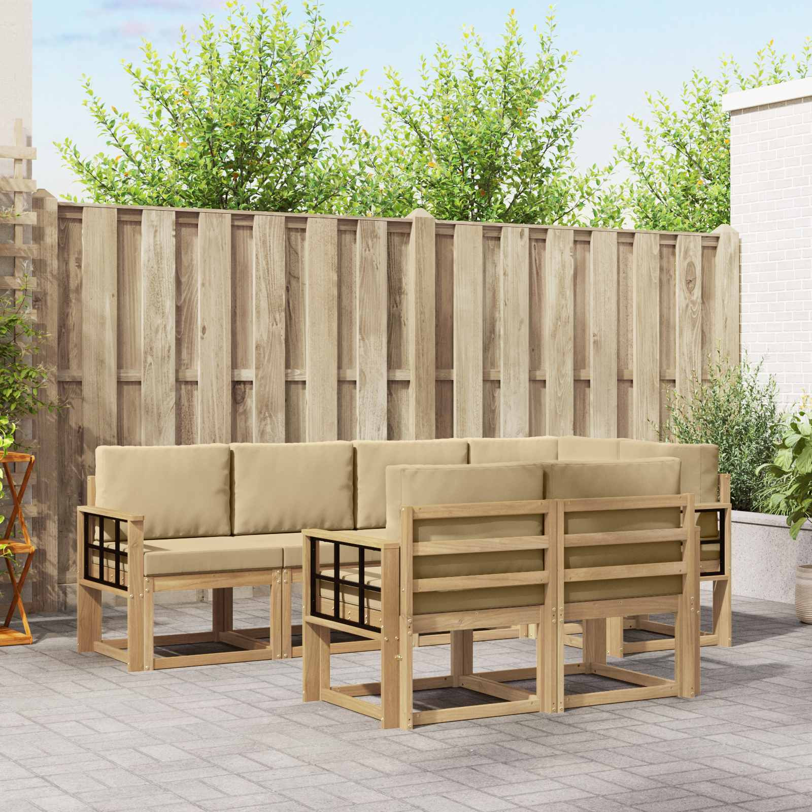 vidaXL Outdoor-Sofagarnitur mit Kissen 7 pcs Weiß und Beige Polyester