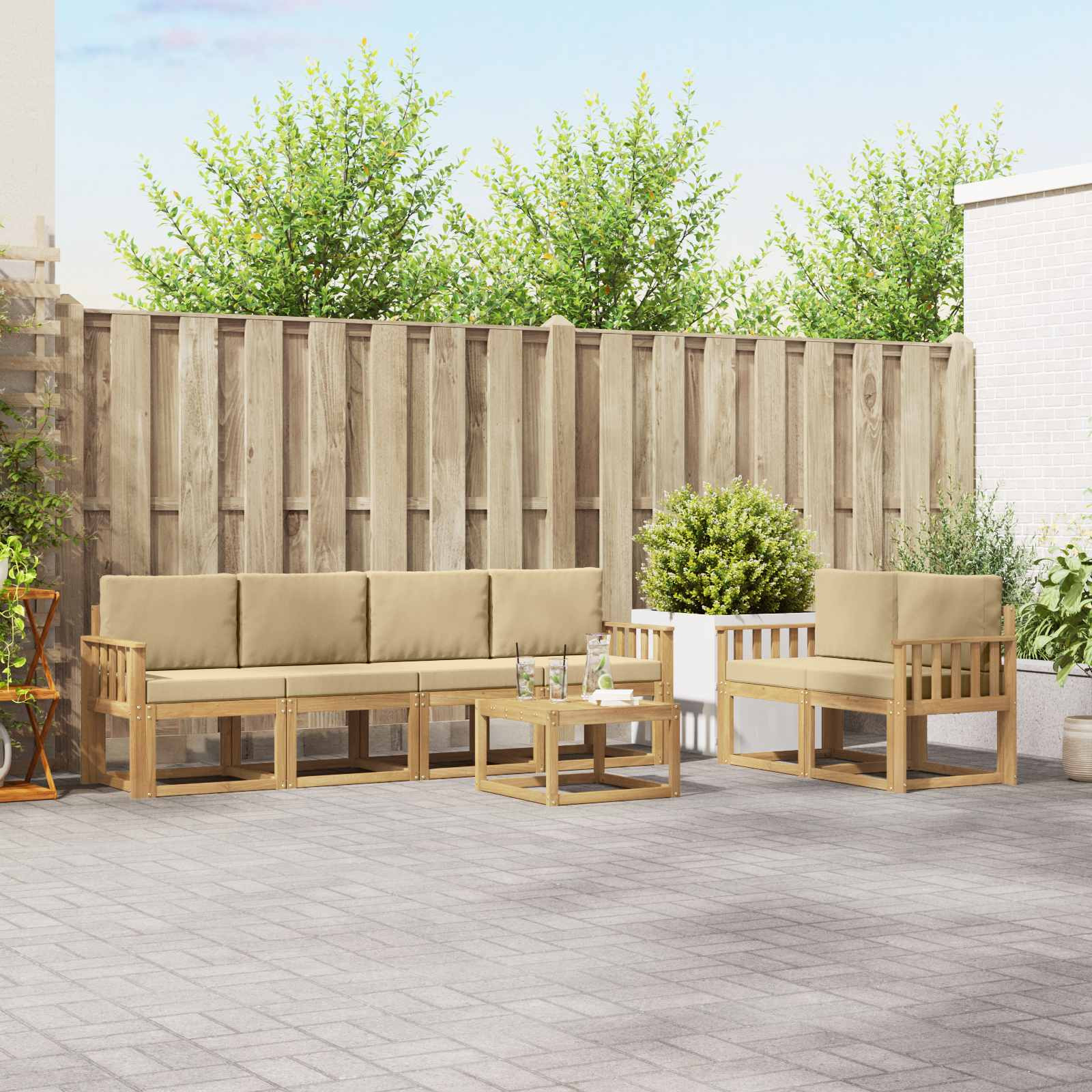 vidaXL Outdoor-Sofagarnitur mit Kissen 7 pcs Weiß und Beige