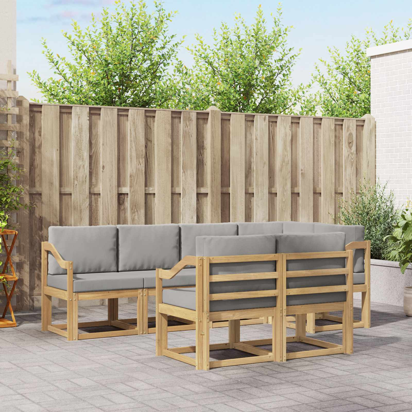 vidaXL Outdoor-Sofagarnitur mit Kissen 7 pcs Weiß und Hellgrau