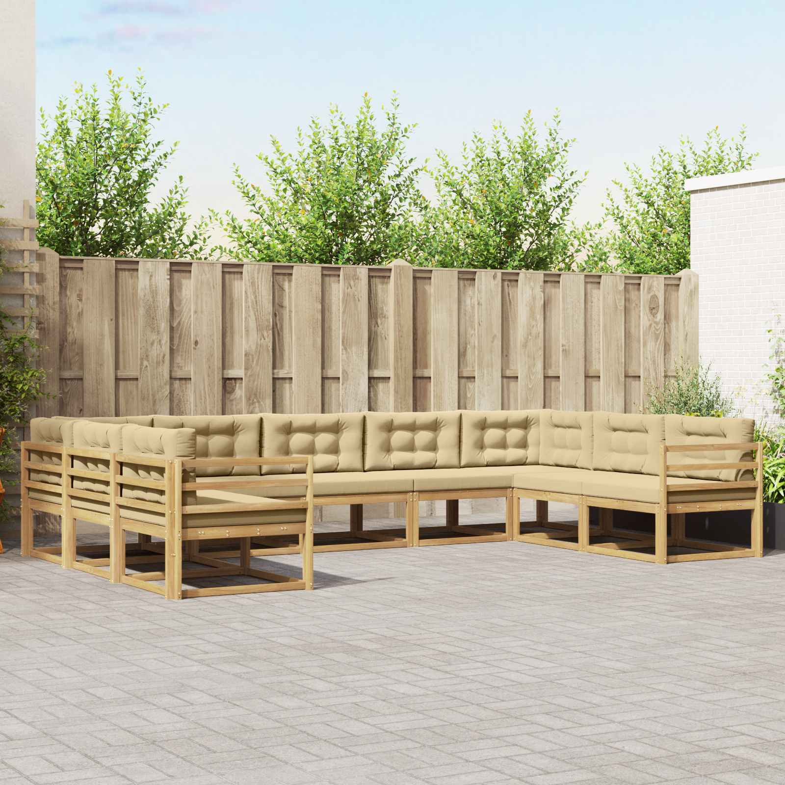 vidaXL Outdoor-Sofagarnitur mit Kissen 9 pcs Weiß und Beige