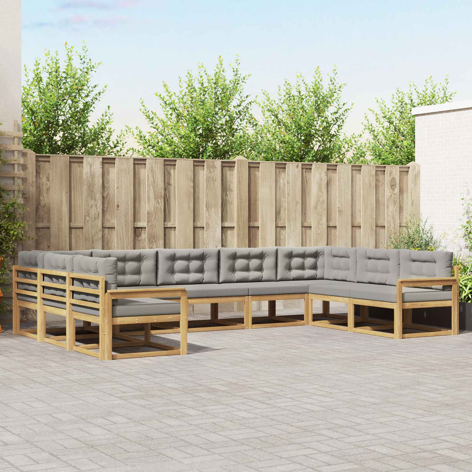 vidaXL Outdoor-Sofagarnitur mit Kissen 9 pcs Weiß und Hellgrau