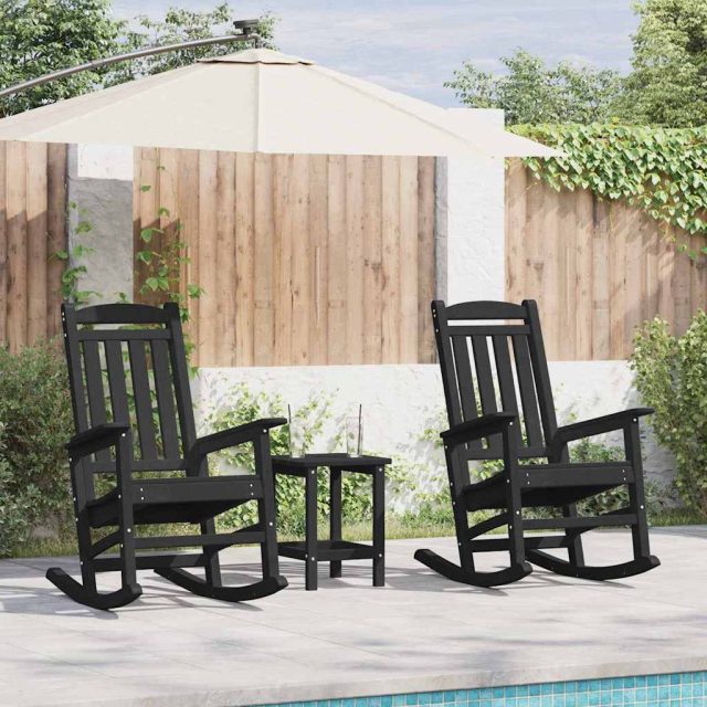 vidaXL Schaukelstuhl 2 pcs Schwarz 92 x 70 x 108 cm Polyethylen