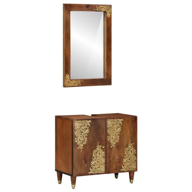 vidaXL Badezimmerschrank-Set mit Tür 2 pcs Honigbraun Massivholz Mango