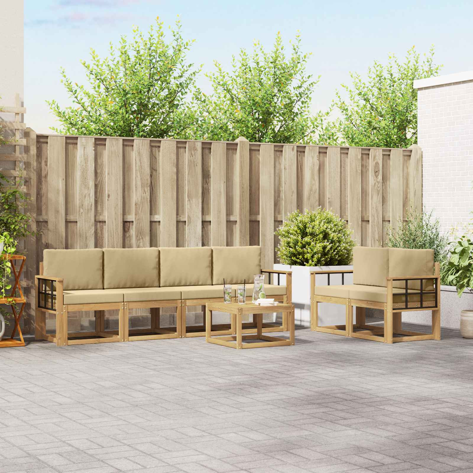 vidaXL Outdoor-Sofagarnitur mit Kissen 7 pcs Weiß und Beige