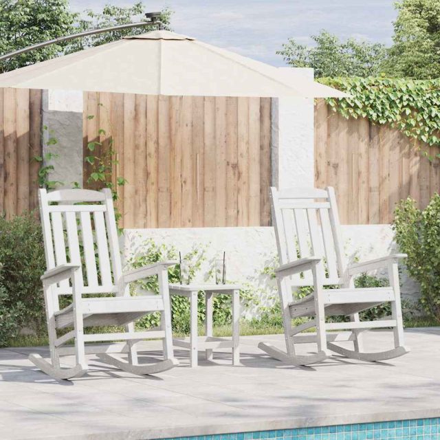 vidaXL Schaukelstuhl 3 pcs Weiß Polyethylen