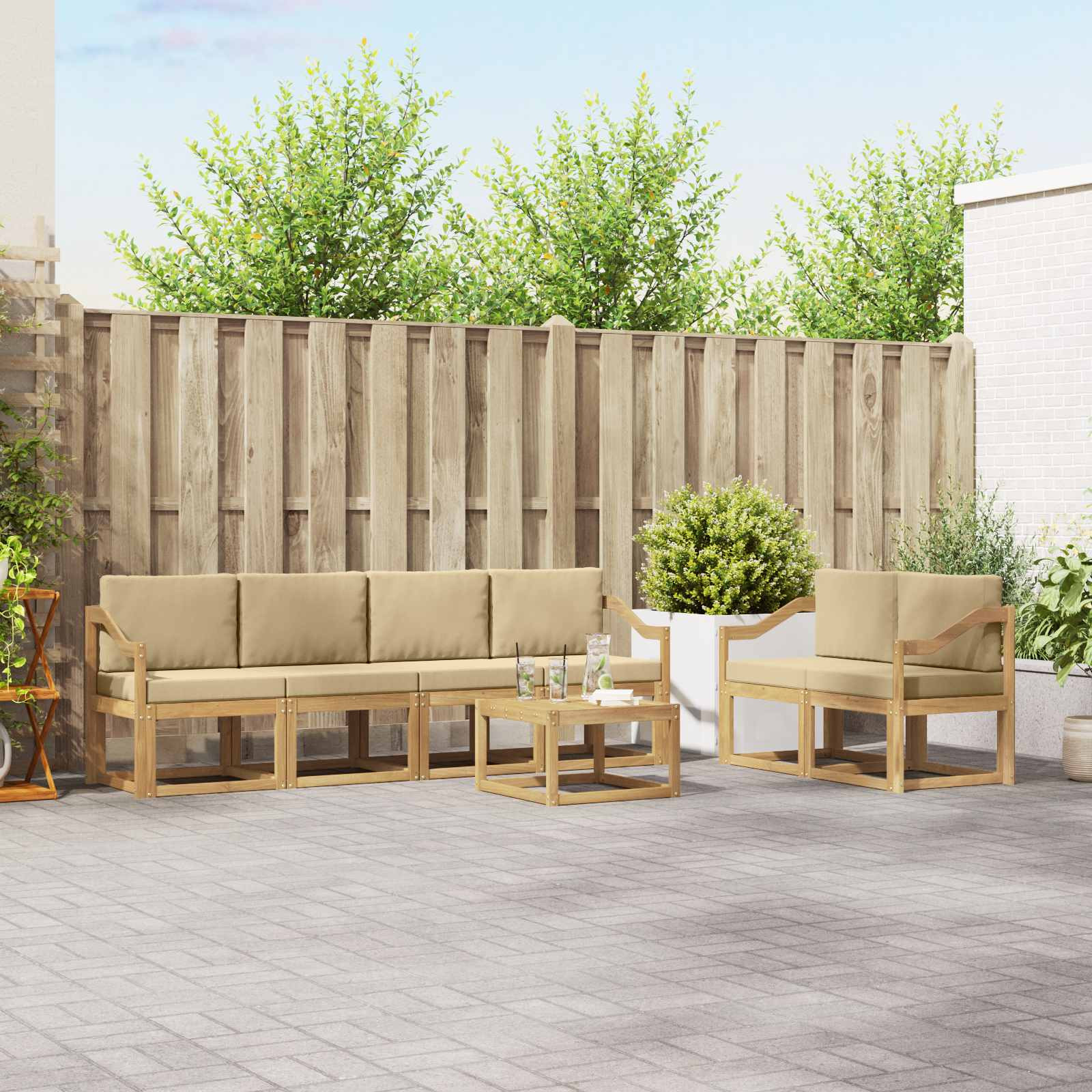 vidaXL Outdoor-Sofagarnitur mit Kissen 7 pcs Weiß und Beige