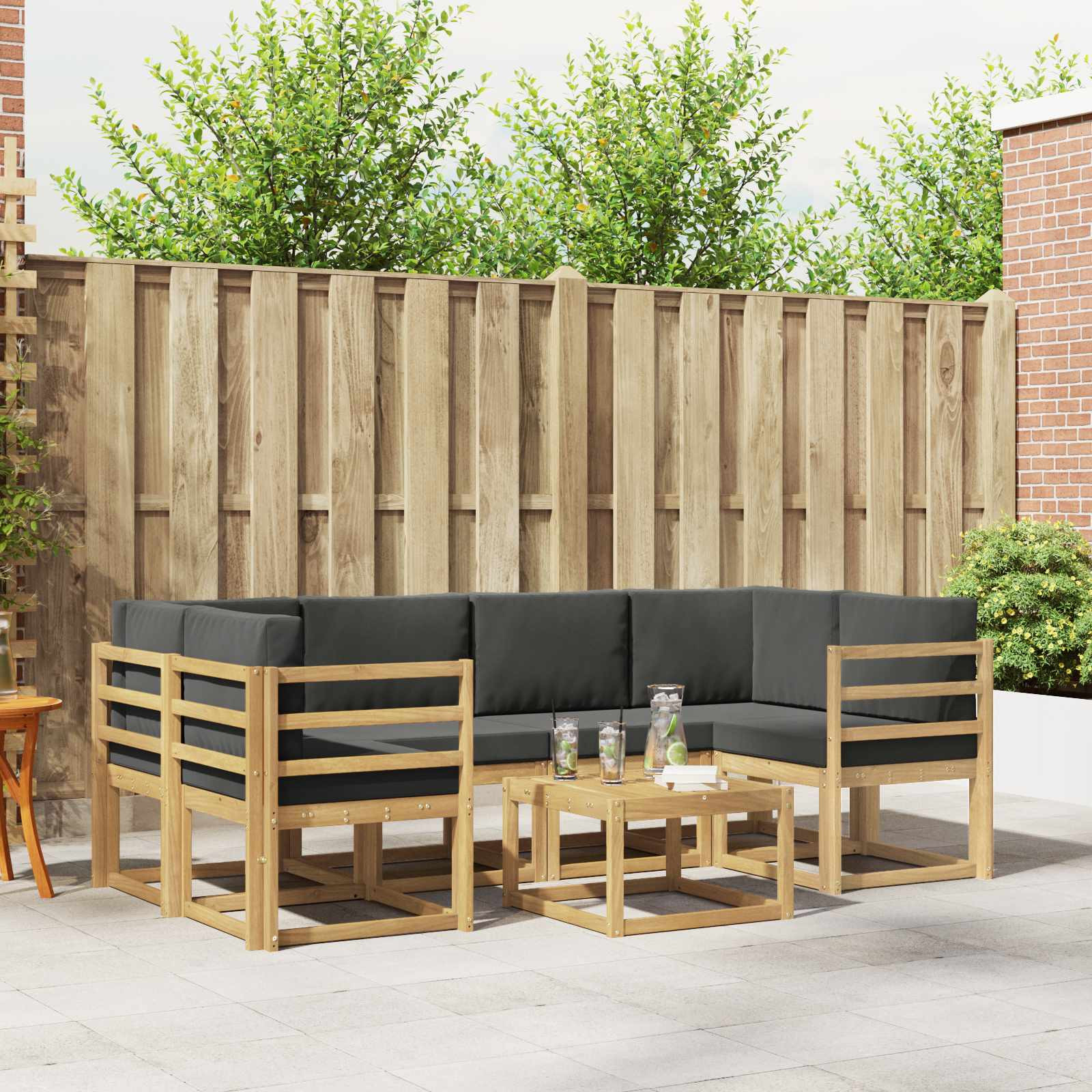 vidaXL Outdoor-Sofagarnitur mit Kissen 7 pcs Weiß und Anthrazit