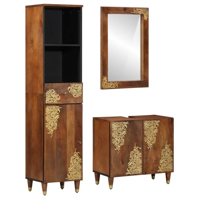 vidaXL Badezimmerschrank-Set mit Tür 3 pcs Honigbraun Massivholz Mango