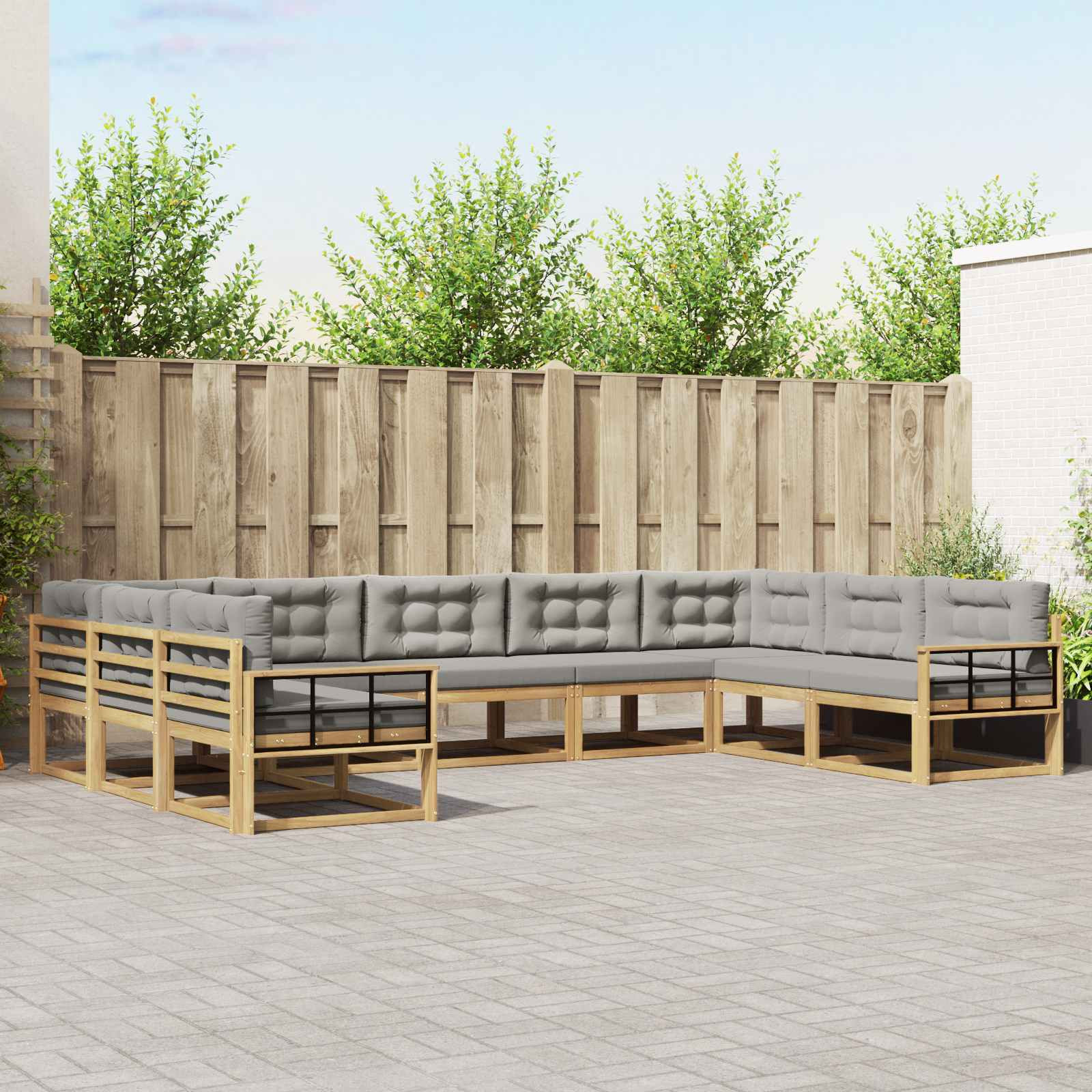 vidaXL Outdoor-Sofagarnitur mit Kissen 9 pcs Weiß und Hellgrau