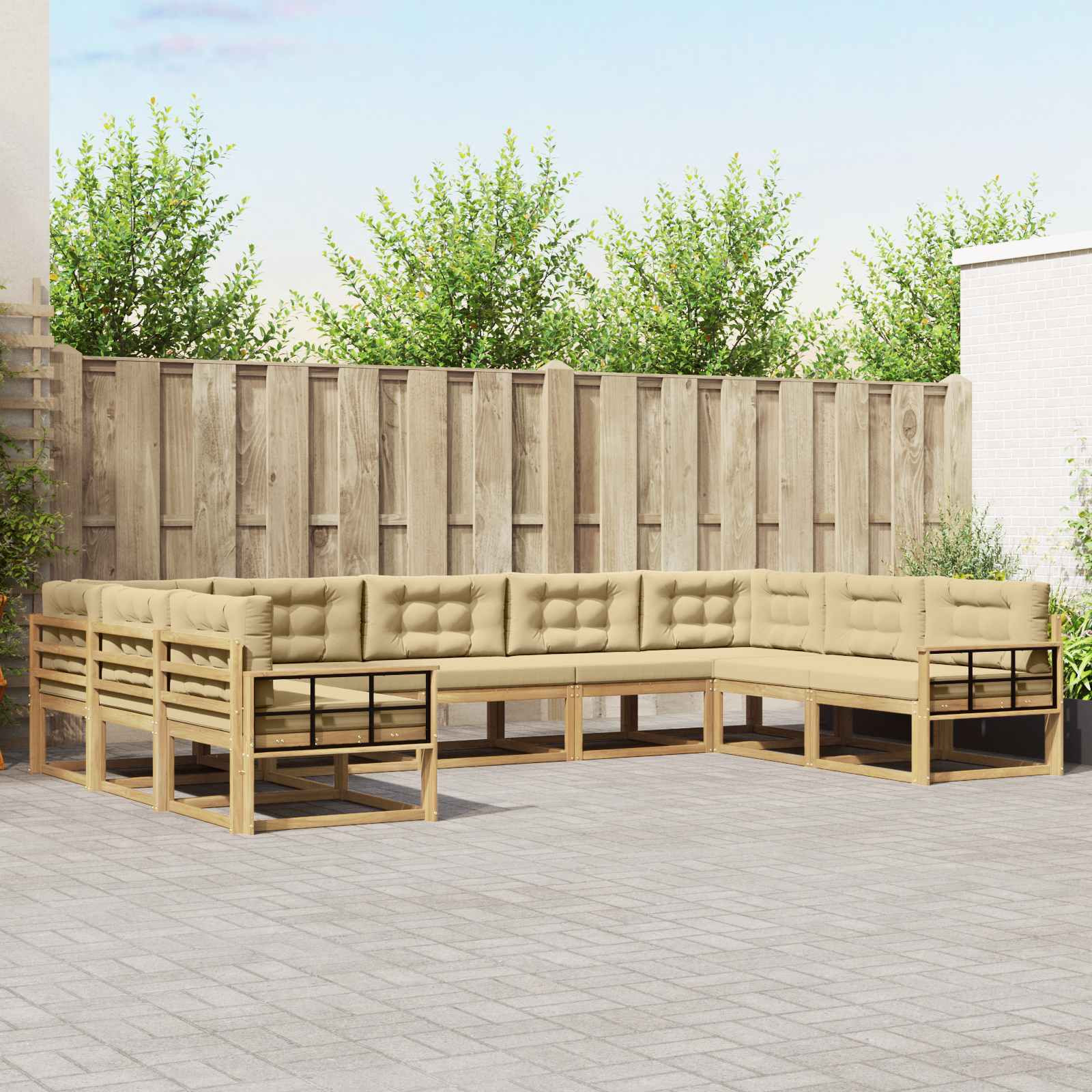 vidaXL Outdoor-Sofagarnitur mit Kissen 9 pcs Weiß und Beige