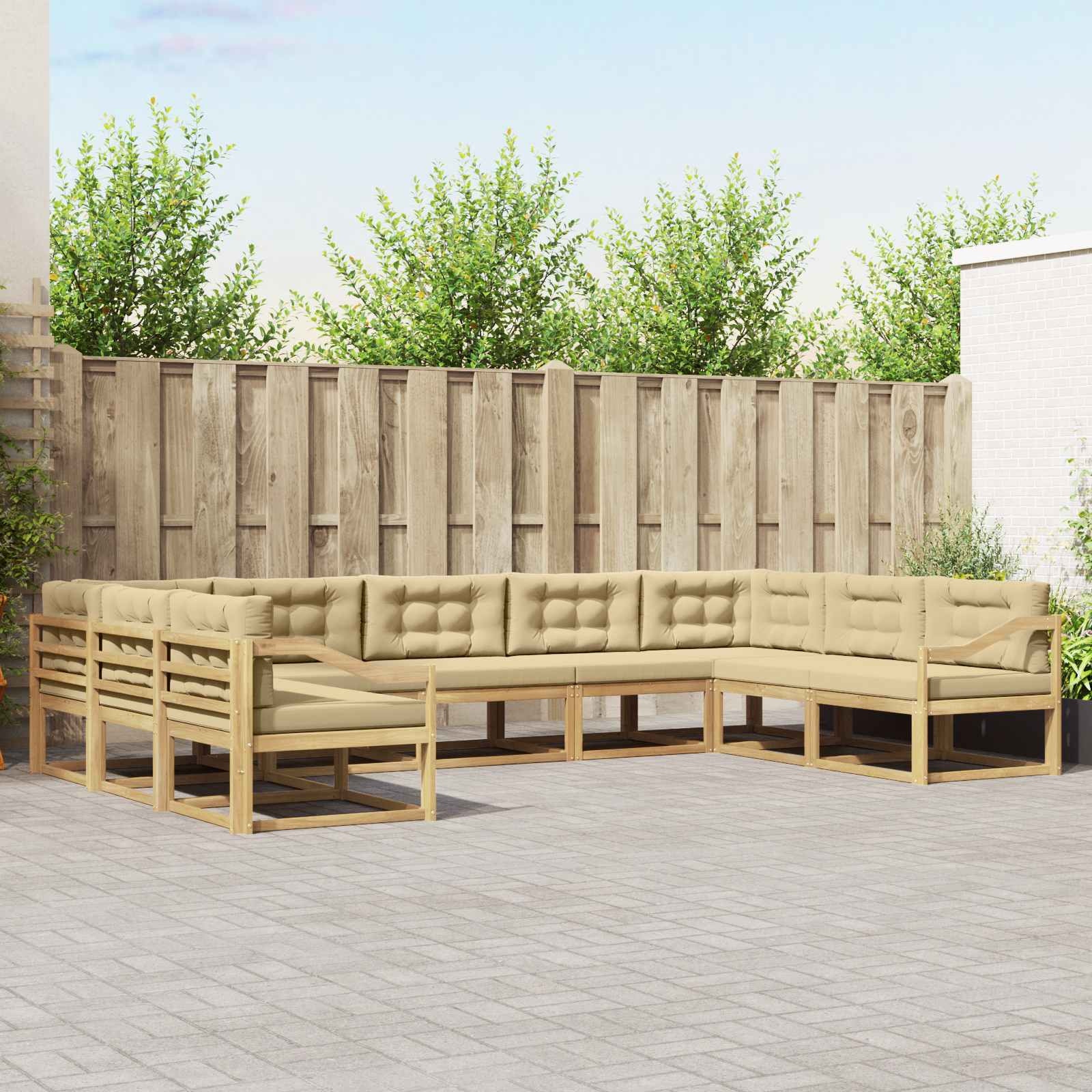vidaXL Outdoor-Sofagarnitur mit Kissen 9 pcs Weiß und Beige