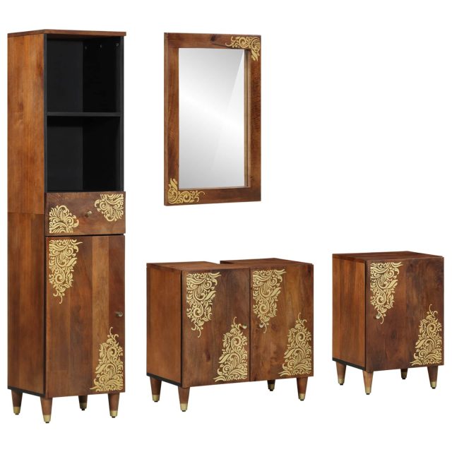 vidaXL Badezimmerschrank-Set mit Tür 4 pcs Honigbraun Massivholz Mango