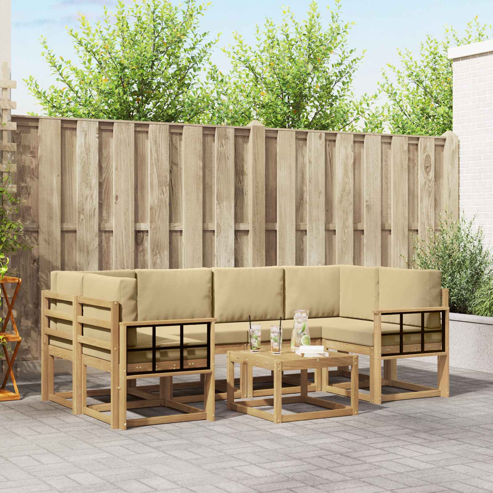 vidaXL Outdoor-Sofagarnitur mit Kissen 7 pcs Weiß und Beige