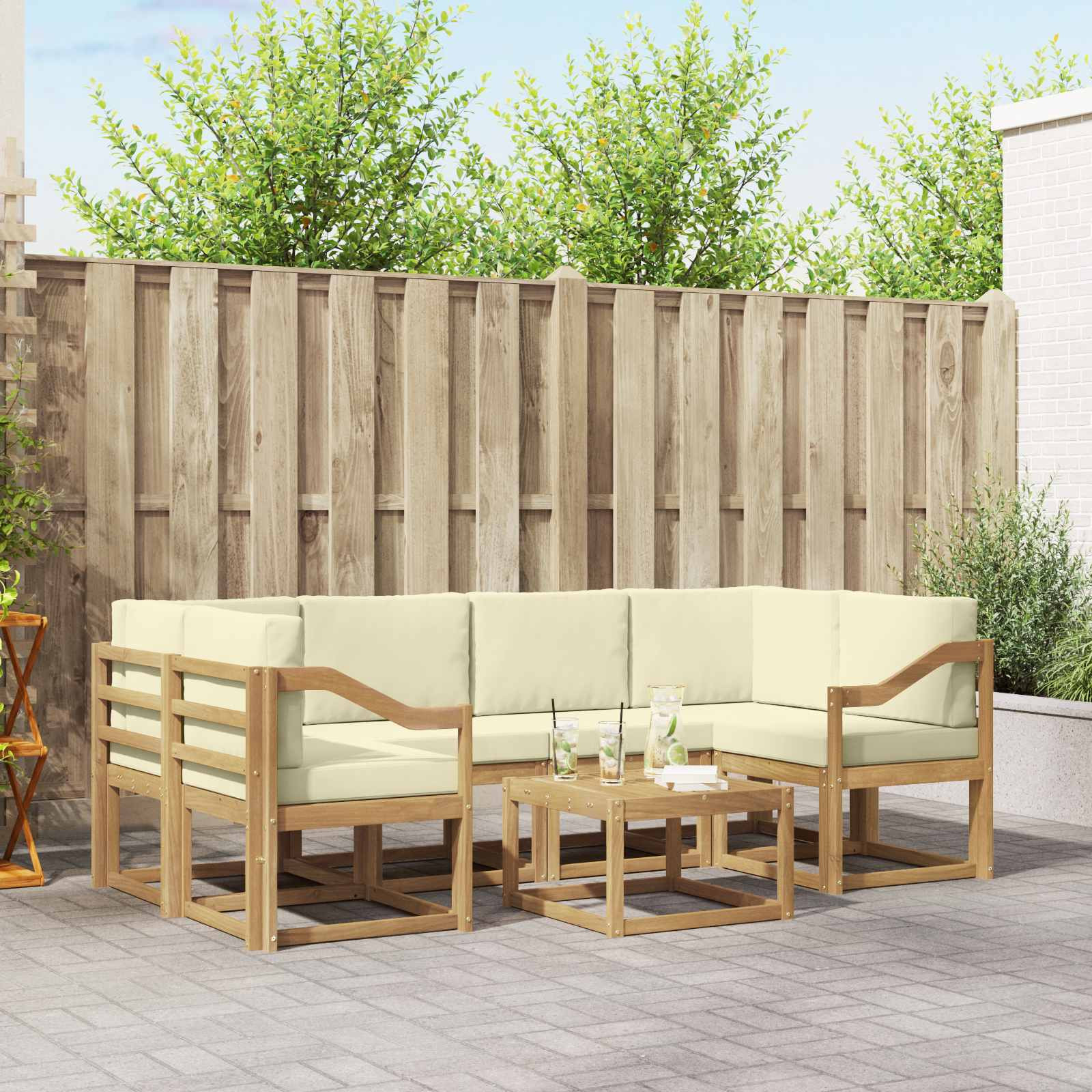 vidaXL Outdoor-Sofagarnitur mit Kissen 7 pcs Weiß und Creme