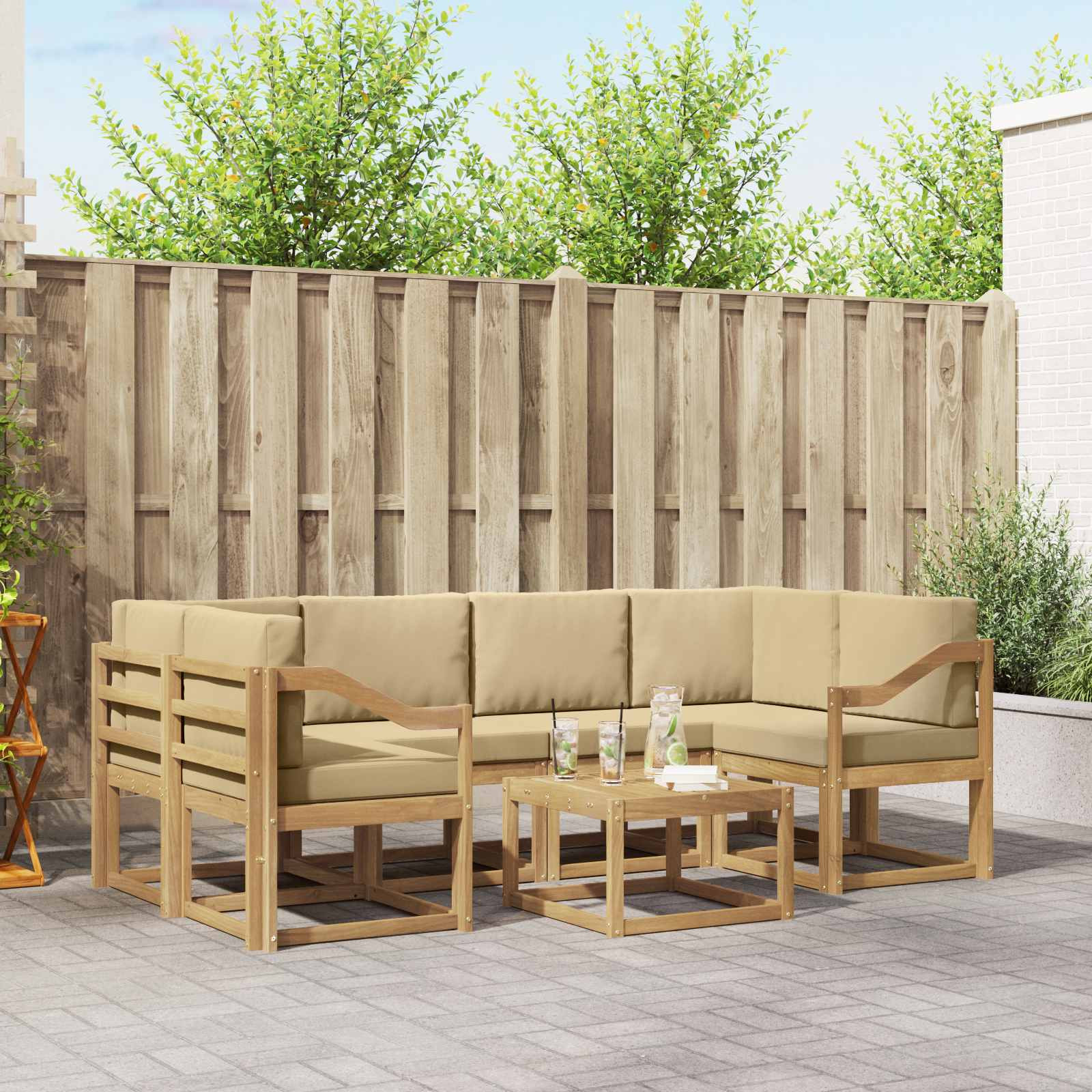 vidaXL Outdoor-Sofagarnitur mit Kissen 7 pcs Weiß und Beige