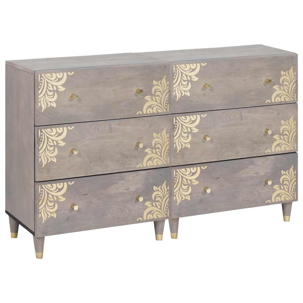 vidaXL Sideboard mit Regal 2 pcs Grau 60 x 33 x 75 cm Massivholz Mango