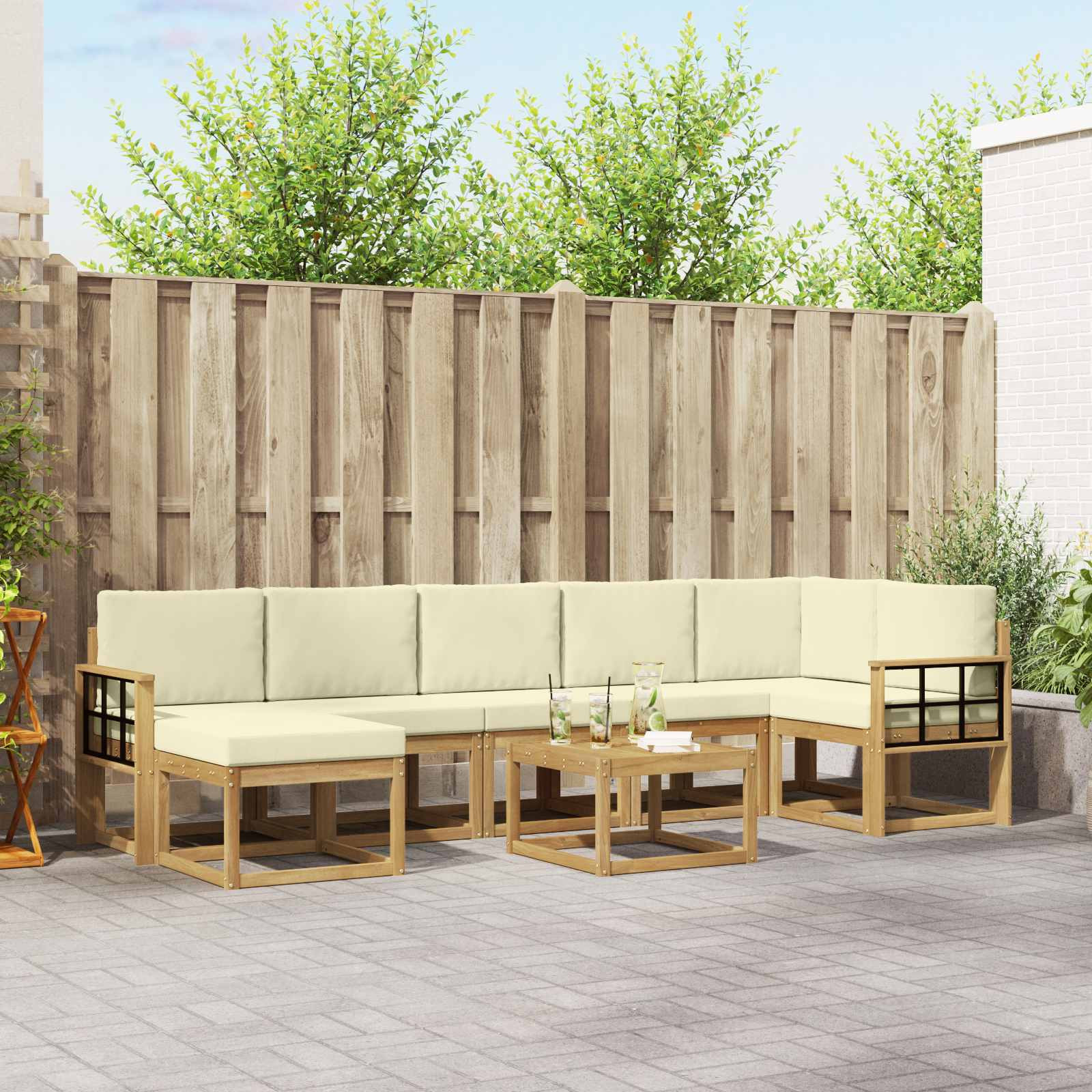 vidaXL Outdoor-Sofagarnitur mit Kissen 8 pcs Weiß und Creme Polyester