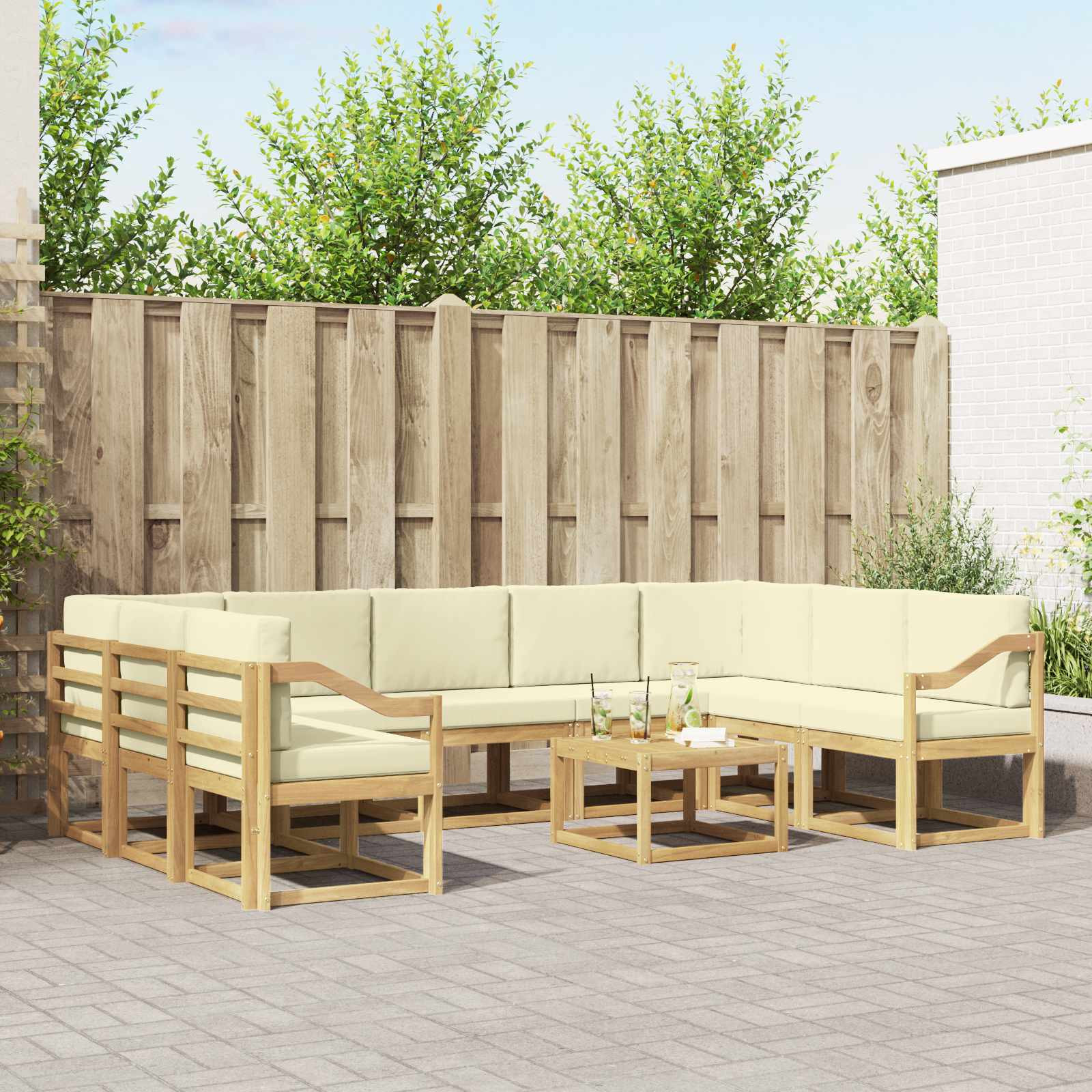 vidaXL Outdoor-Sofagarnitur 10 pcs Weiß und Creme 59 x 59 x 37 cm