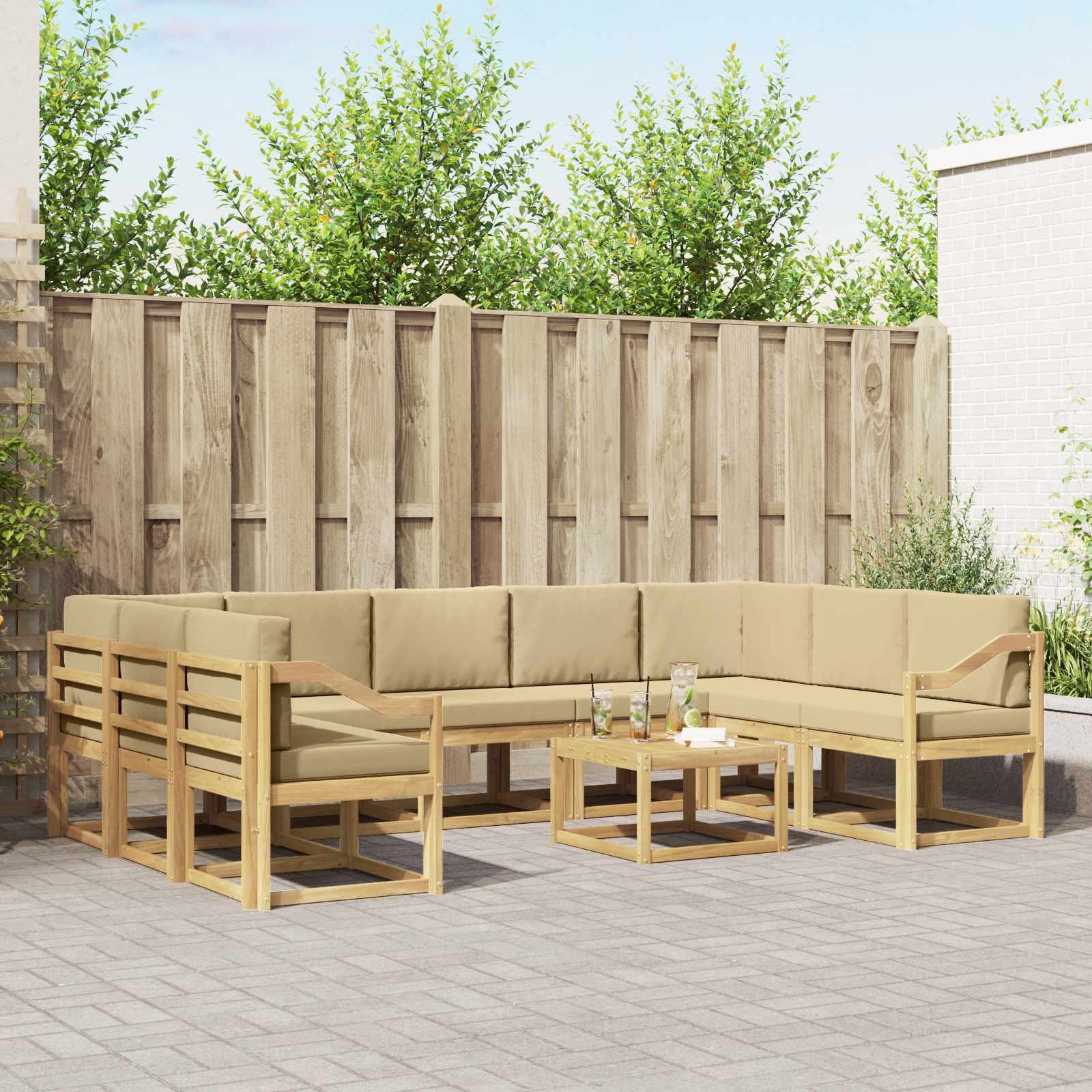 vidaXL Outdoor-Sofagarnitur 10 pcs Weiß und Beige 59 x 59 x 37 cm