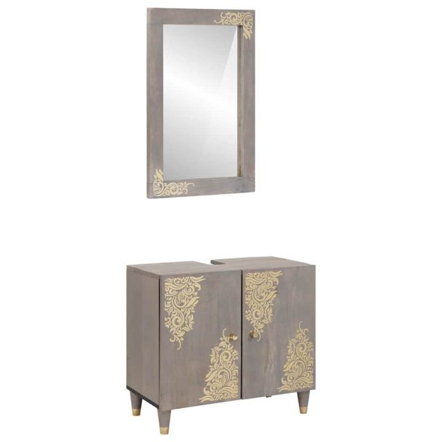 vidaXL Badezimmerschrank-Set Wandmontiert 2 pcs Grau Massivholz Mango