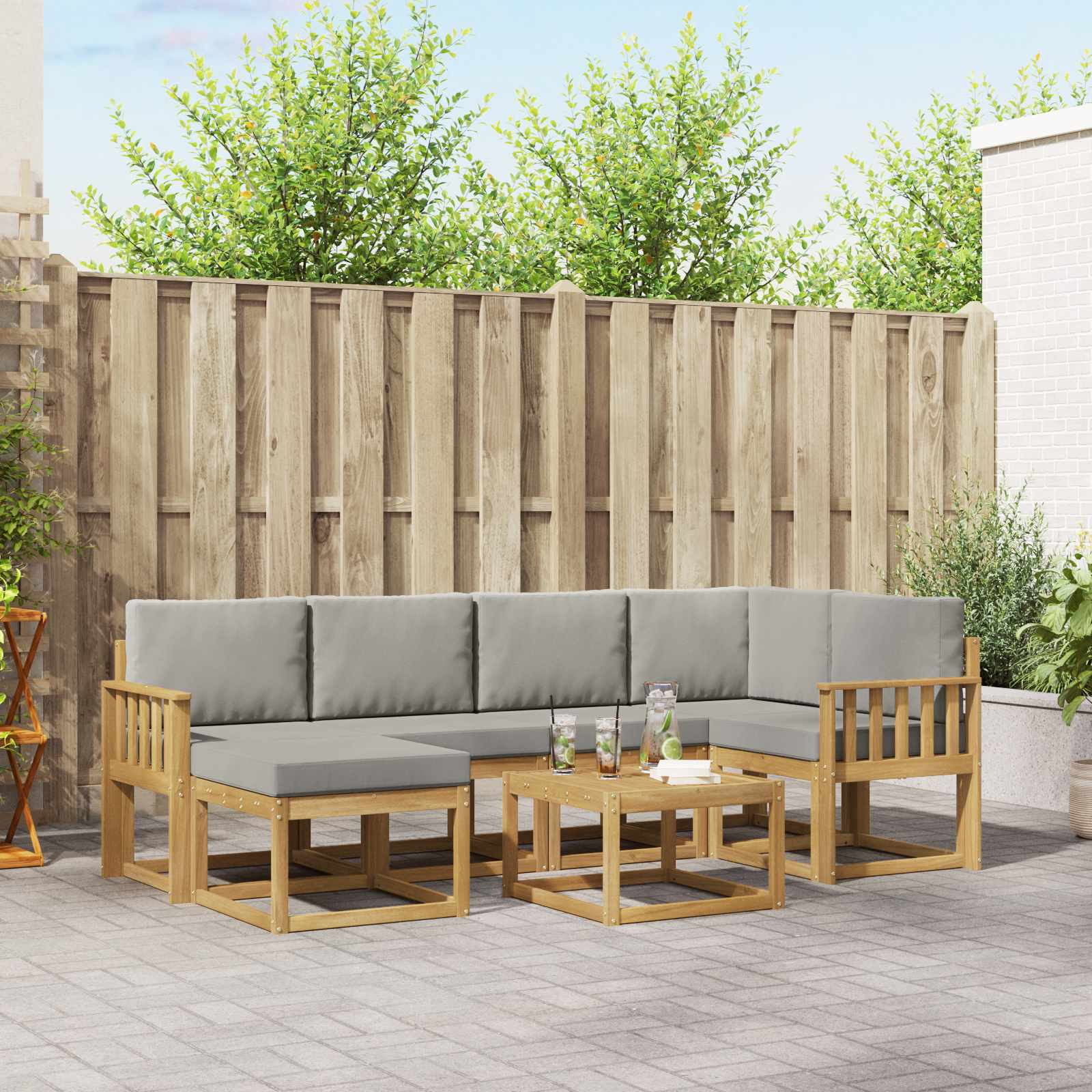 vidaXL Outdoor-Sofagarnitur mit Kissen 7 pcs Weiß und Hellgrau