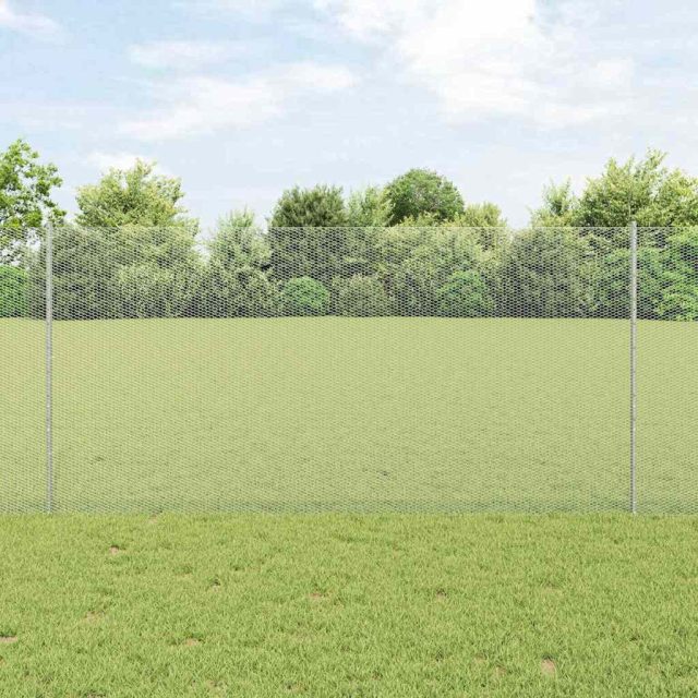vidaXL Sechseckzaun mit Pfosten 25 x 1,2 m Verzinkter Stahl Silber