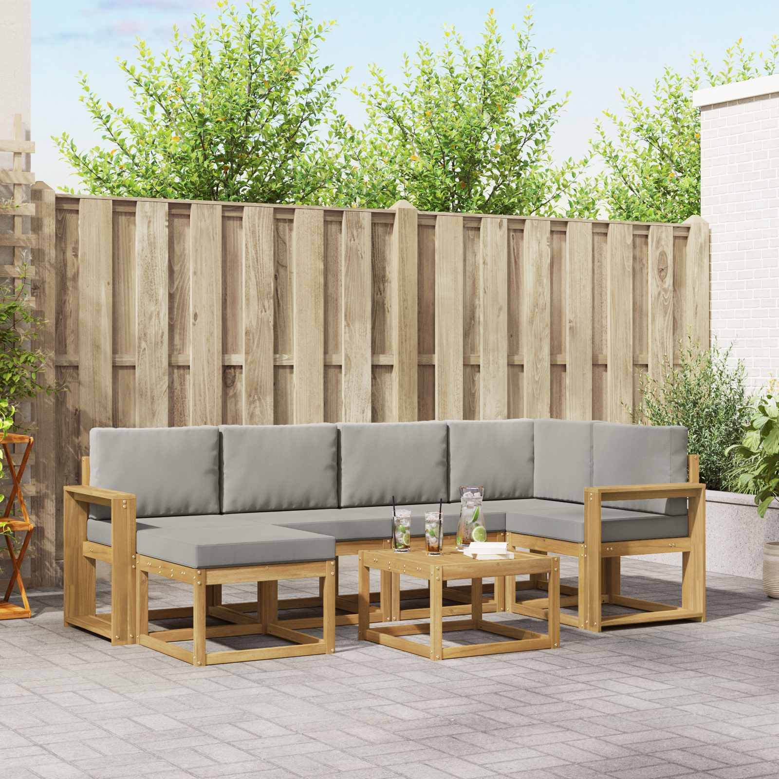 vidaXL Outdoor-Sofagarnitur mit Kissen 7 pcs Weiß und Hellgrau