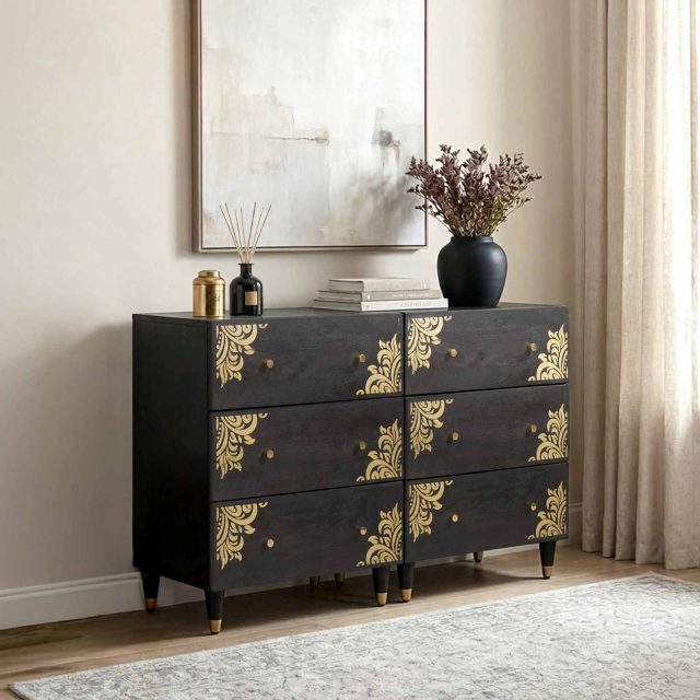 vidaXL Sideboard 2 pcs Schwarz 60 x 33 x 75 cm Massivholz Mango