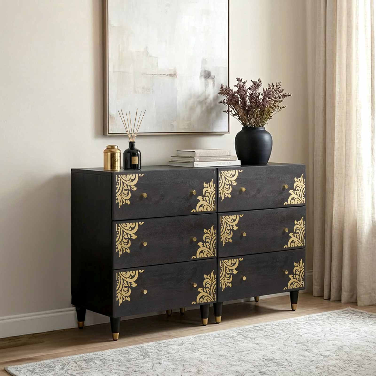 vidaXL Sideboard 2 pcs Schwarz 60 x 33 x 75 cm Massivholz Mango