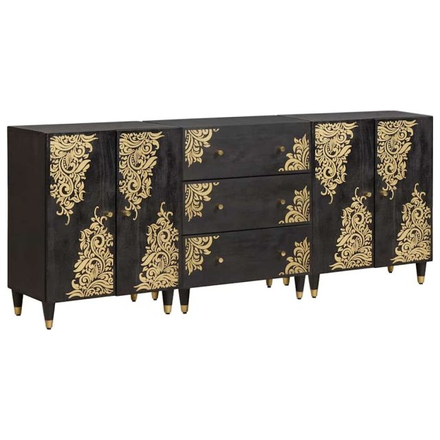 vidaXL Badezimmerschrank-Set mit Regal 3 pcs Schwarz 180 x 33 x 75 cm