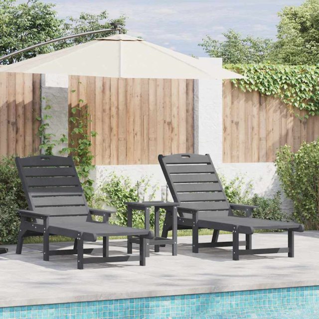 vidaXL Sonnenliege 2 pcs Hellgrau 195,5 x 53 x 98,5 cm Polyethylen