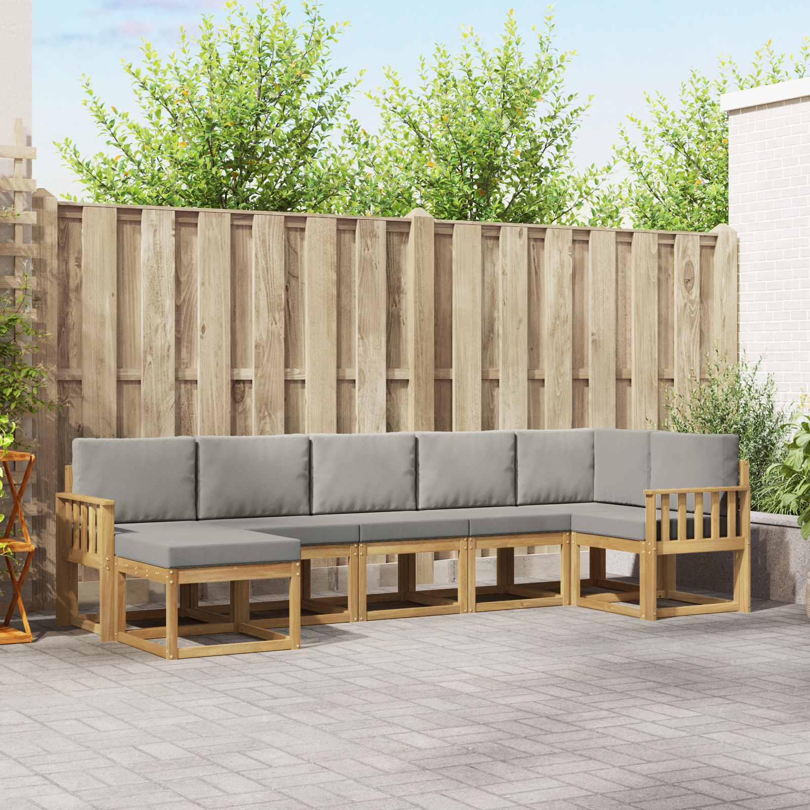 vidaXL Outdoor-Sofagarnitur mit Kissen 7 pcs Weiß und Hellgrau