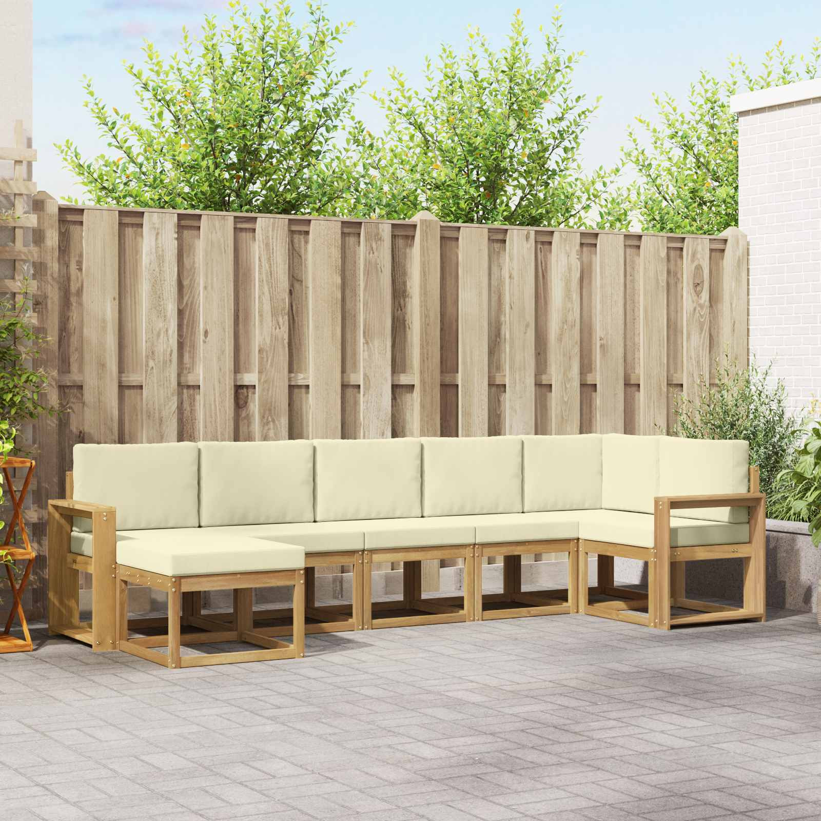 vidaXL Outdoor-Sofagarnitur mit Kissen 7 pcs Weiß und Creme Polyester