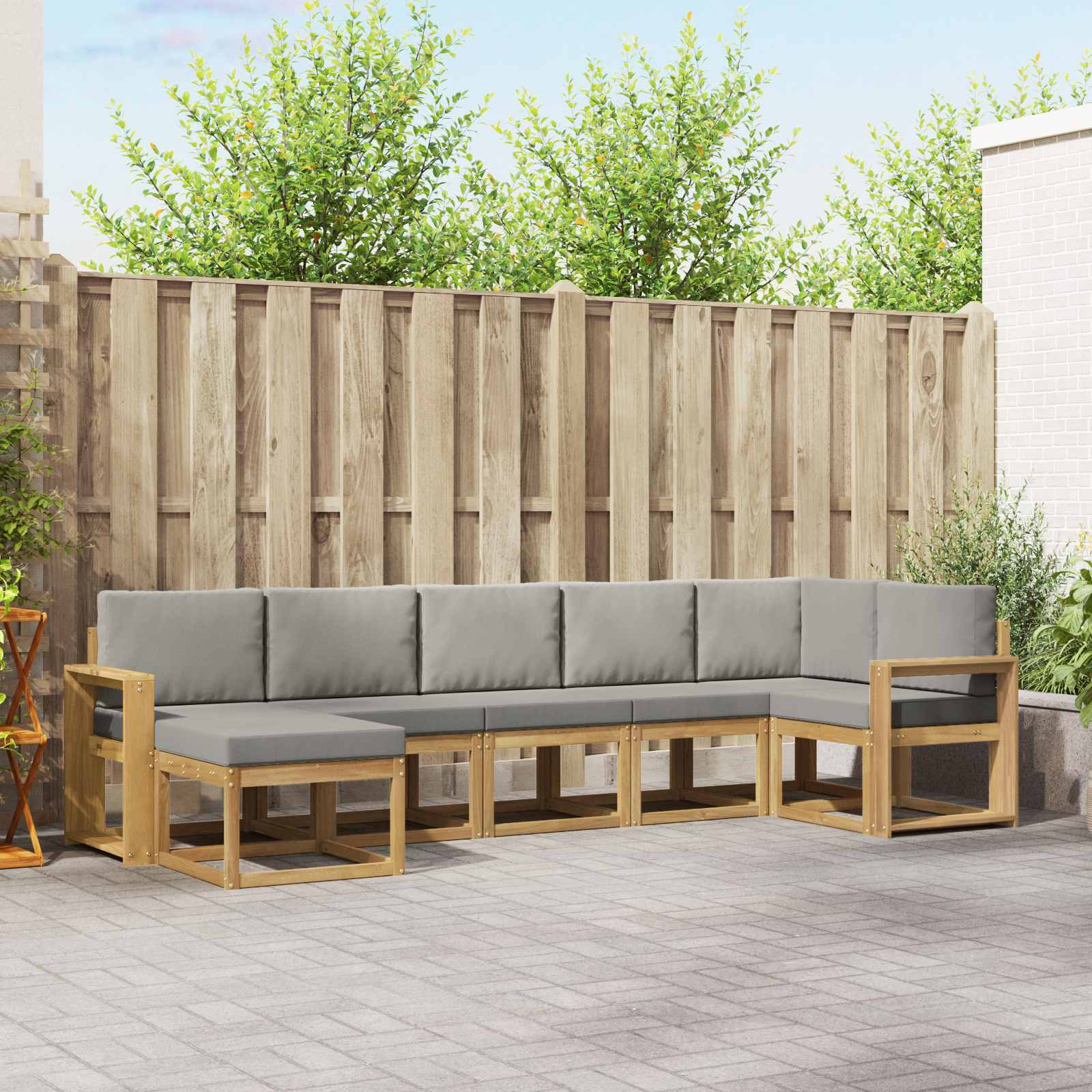 vidaXL Outdoor-Sofagarnitur mit Kissen 7 pcs Weiß und Hellgrau