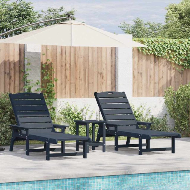 vidaXL Sonnenliege 3 pcs Marineblau Polyethylen