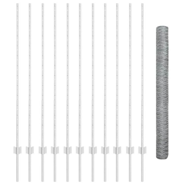 vidaXL Sechseckzaun mit Pfosten 25 x 1,4 m Verzinkter Stahl Silber
