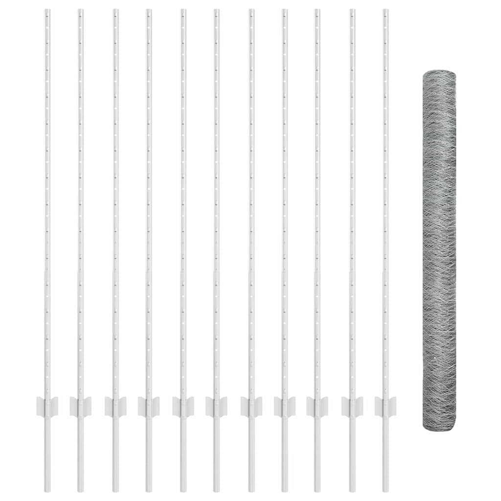 vidaXL Sechseckzaun mit Pfosten 25 x 1,4 m Verzinkter Stahl Silber