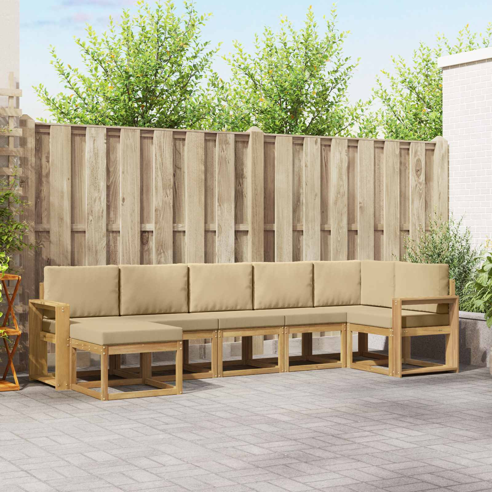 vidaXL Outdoor-Sofagarnitur mit Kissen 7 pcs Weiß und Beige Polyester