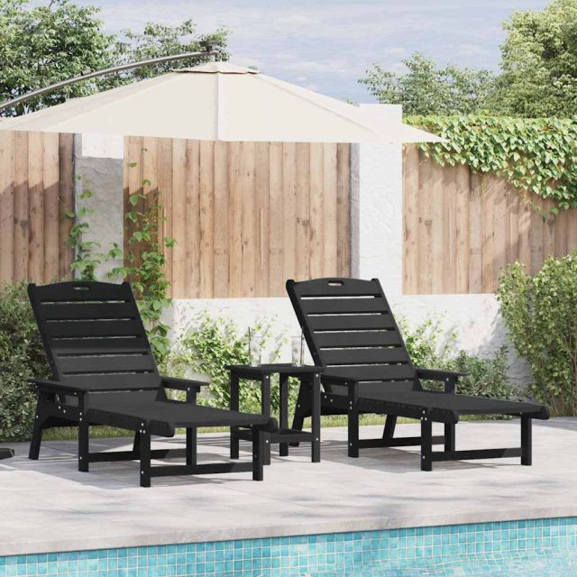 vidaXL Sonnenliege 3 pcs Schwarz Polyethylen