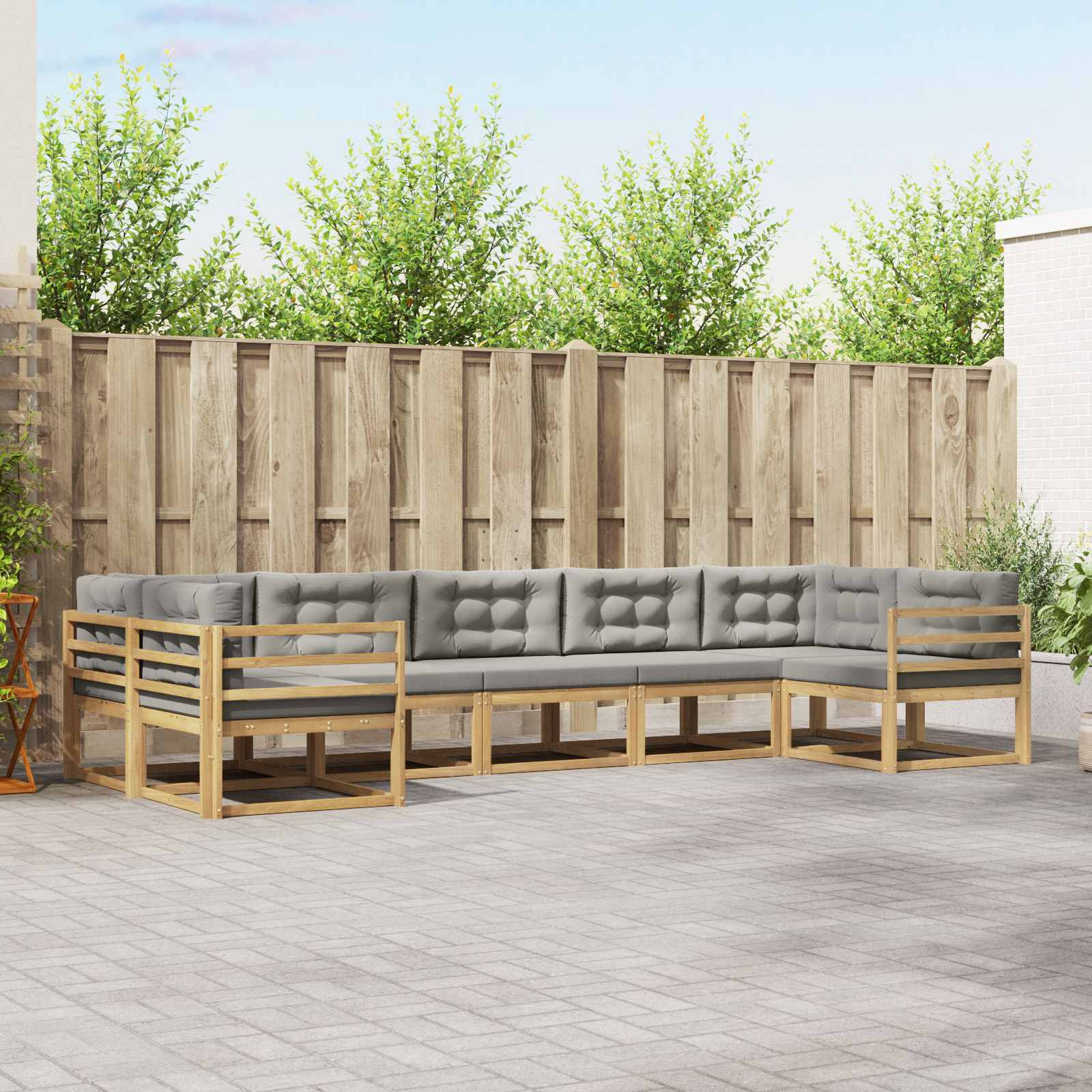 vidaXL Outdoor-Sofagarnitur mit Kissen 7 pcs Weiß und Hellgrau