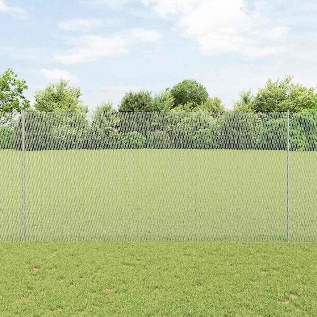 vidaXL Sechseckzaun mit Pfosten 25 x 1,5 m Verzinkter Stahl Silber