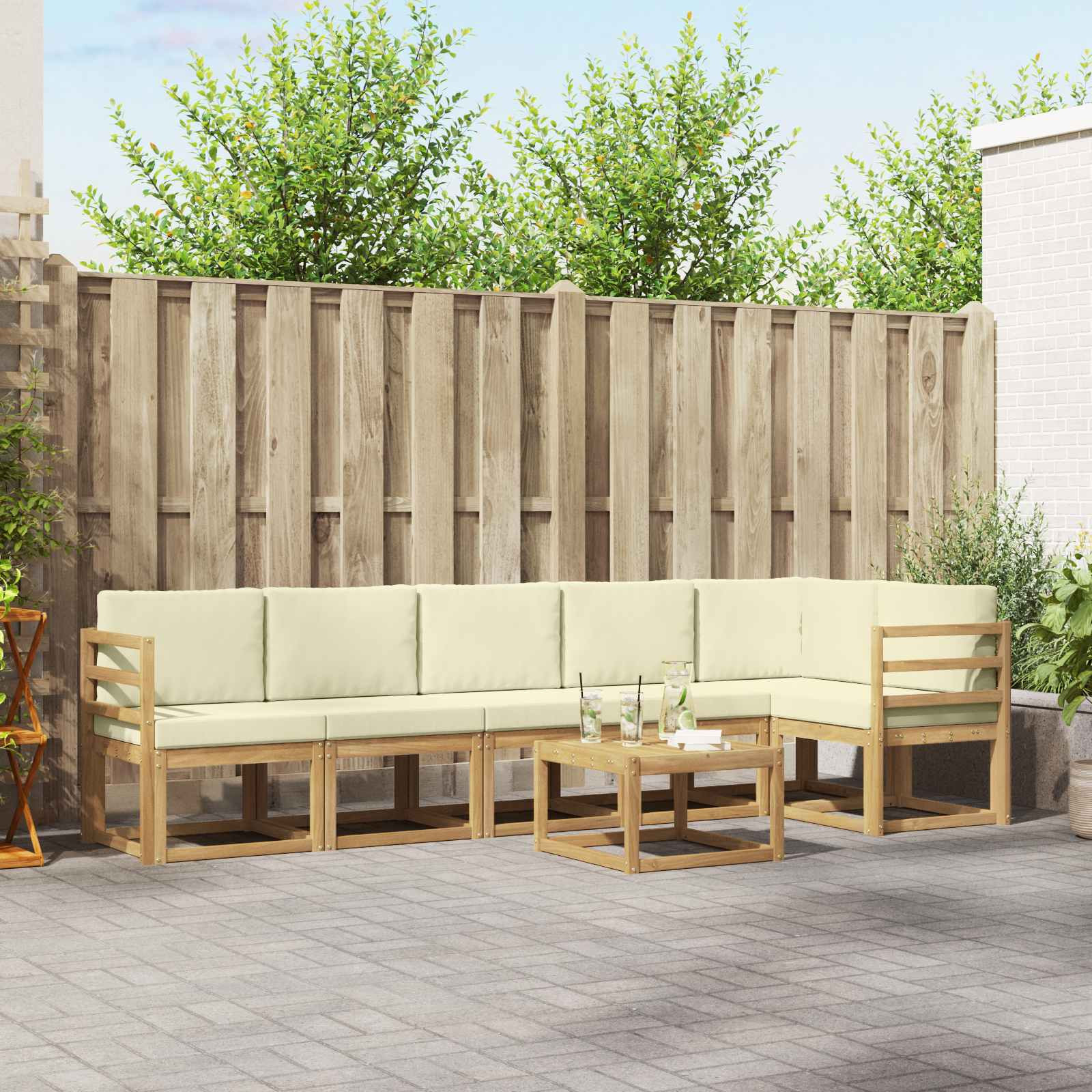 vidaXL Outdoor-Sofagarnitur mit Kissen 7 pcs Weiß und Creme Polyester