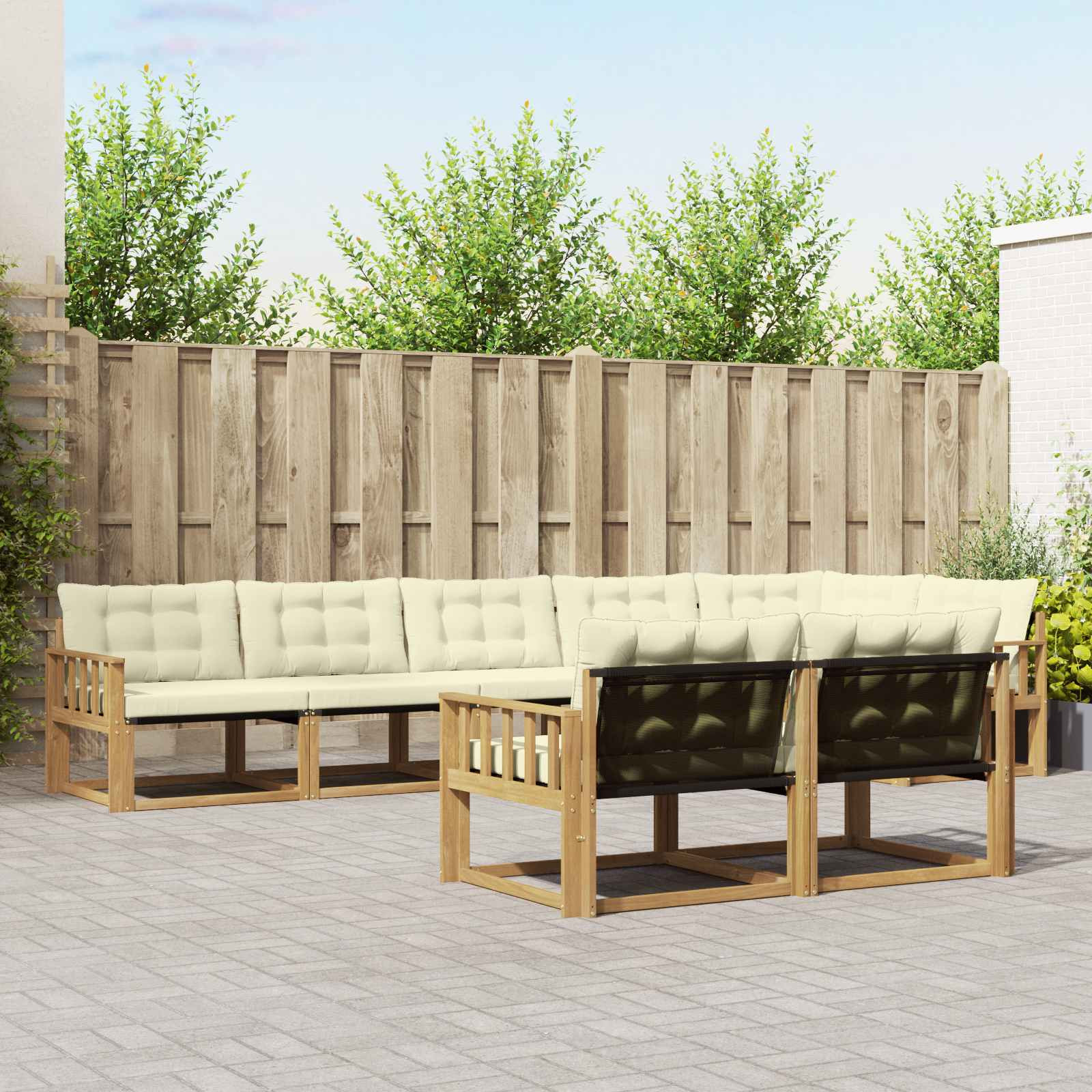 vidaXL Outdoor-Sofagarnitur mit Kissen 8 pcs Weiß und Creme