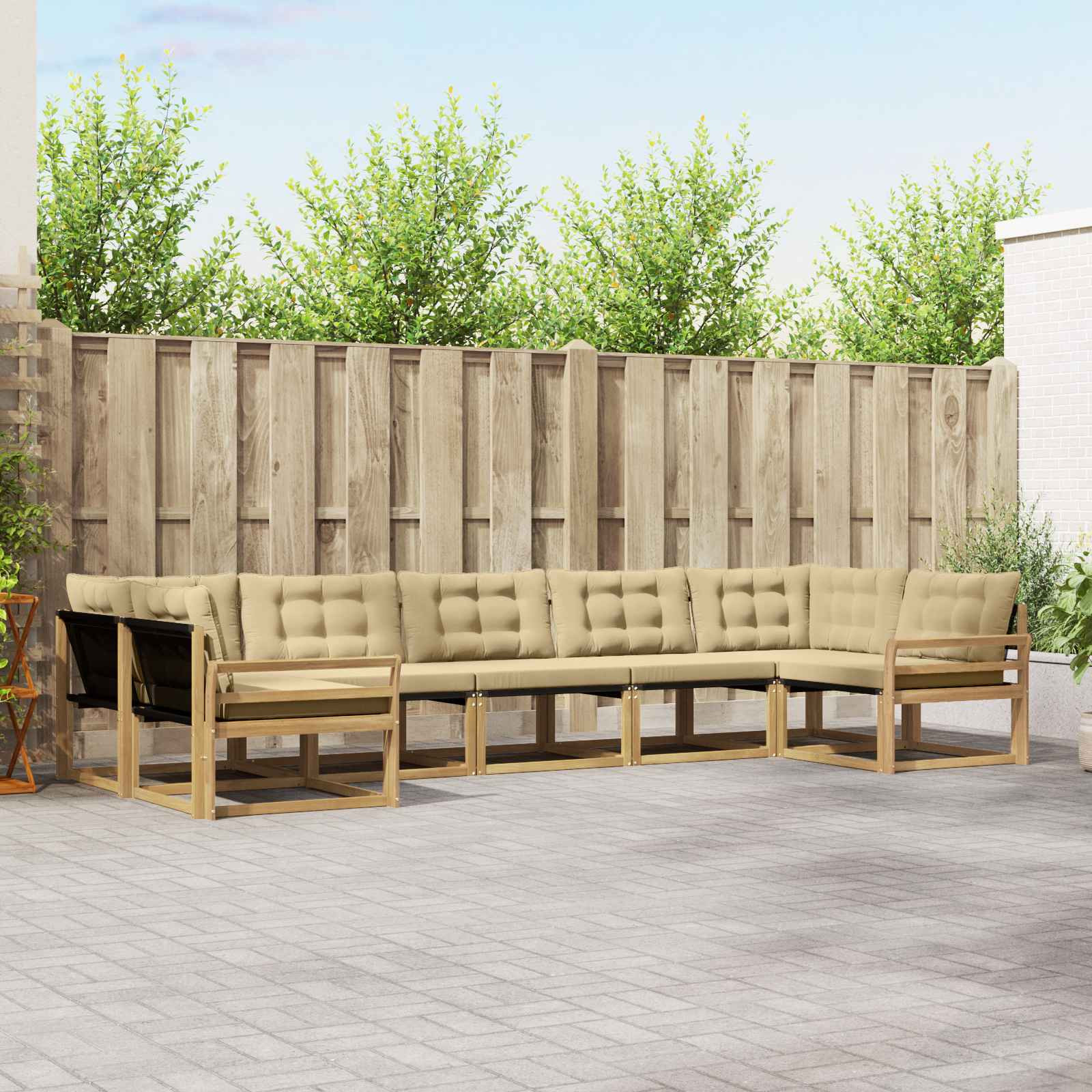 vidaXL Outdoor-Sofagarnitur mit Kissen 7 pcs Weiß und Beige