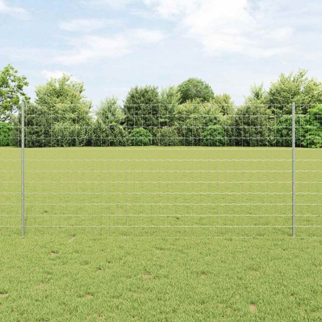vidaXL Euro-Zaun mit Pfosten 25 x 1,2 m Verzinkter Stahl Silber Netz